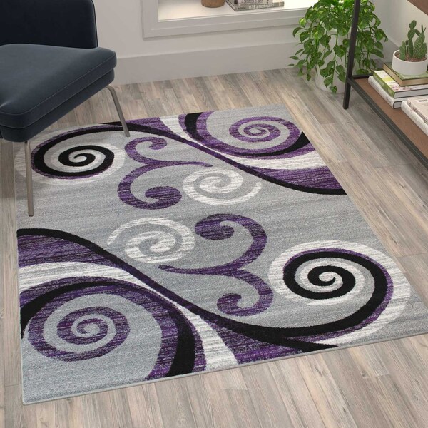 Flash Furniture Purple 4' x 5' Distressed Abstract Area Rug OKR-RG1100-45-PU-GG - main